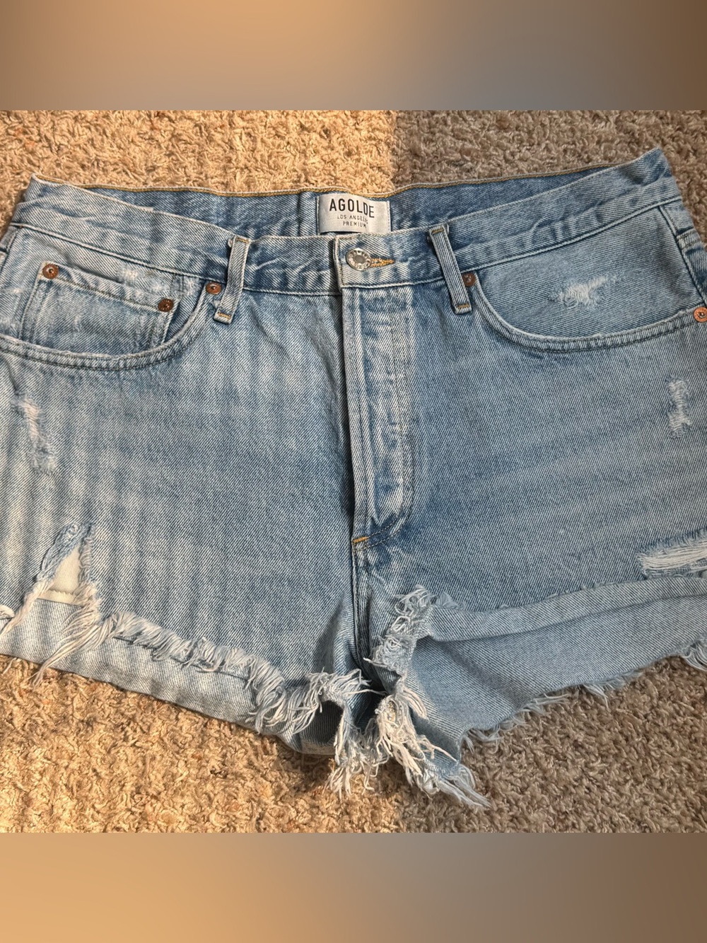 AGOLDE Women’s Distressed High Rise Denim Cutoff Shorts Size 30